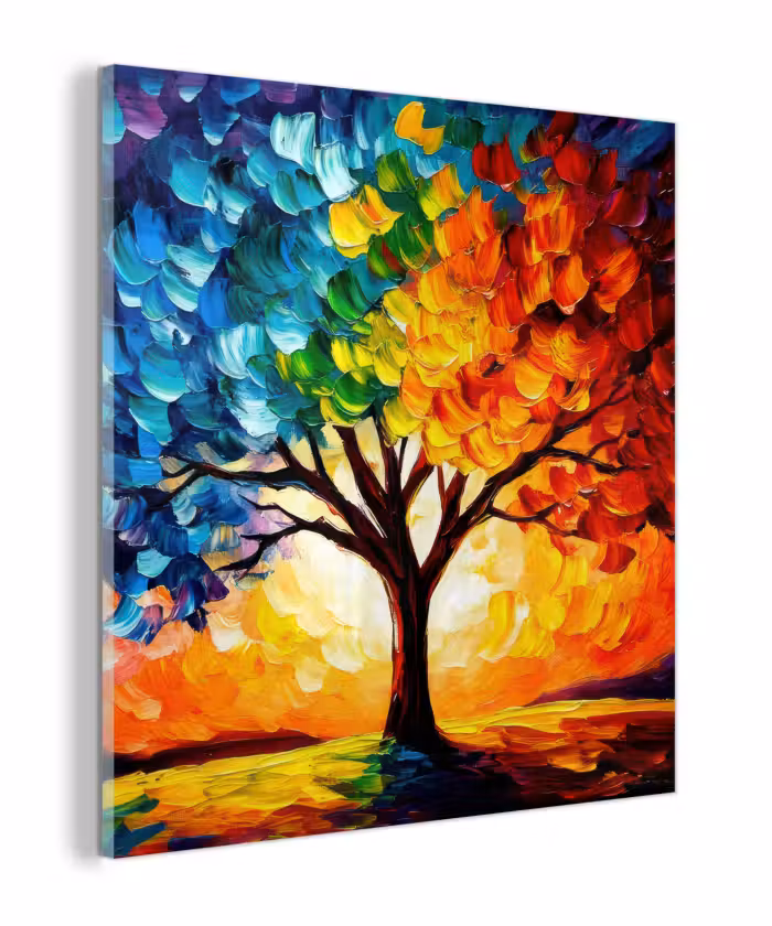 Glas schilderij - Boom - Kunst - Natuur - Zonsondergang